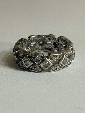 Vintage Modern Eternity Silver Crystal Mosaic Eternity Band 925 With Diamond